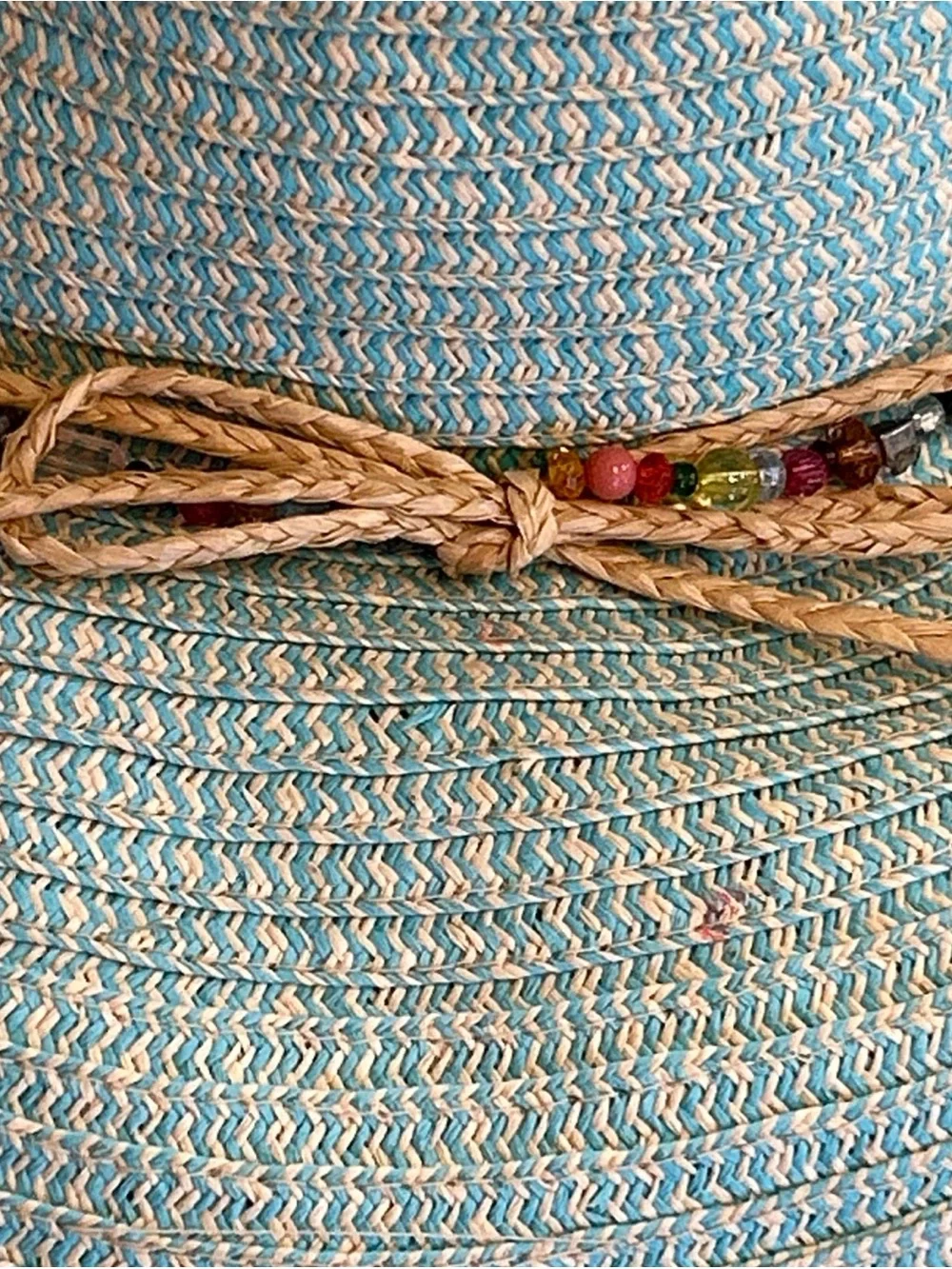 Cappelli Straworld Striped Wide Brim Sun Hat Turquoise w/Beaded Band One Size